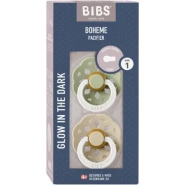 BIBS Boheme Night 2-pak Str. 1 - Selvlysende naturgummi