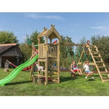 Jungle Gym Teepee 2-klatremodul 200 med grøn rutsjebane