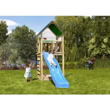 Jungle Gym Lodge 2.1 legetårn med blå rutsjebane