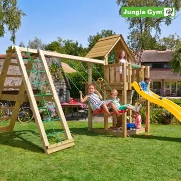 Jungle Gym Cubby legetårn m/2-Climb Module 220 og gul rutsjebane
