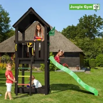 Jungle Gym Club legetårn, grundmalet sort m. grøn rutsjebane
