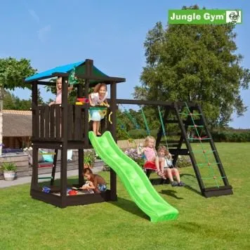 Jungle Gym Hut legetårn, grundmalet sort m/Climb Module & rutschebane