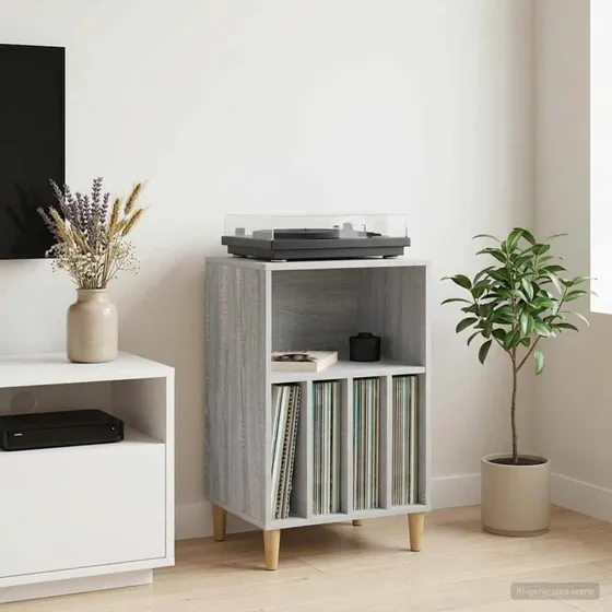 vidaXL Pladespiller Stativ Grå Sonoma 47 x 39,5 x 74,5 cm