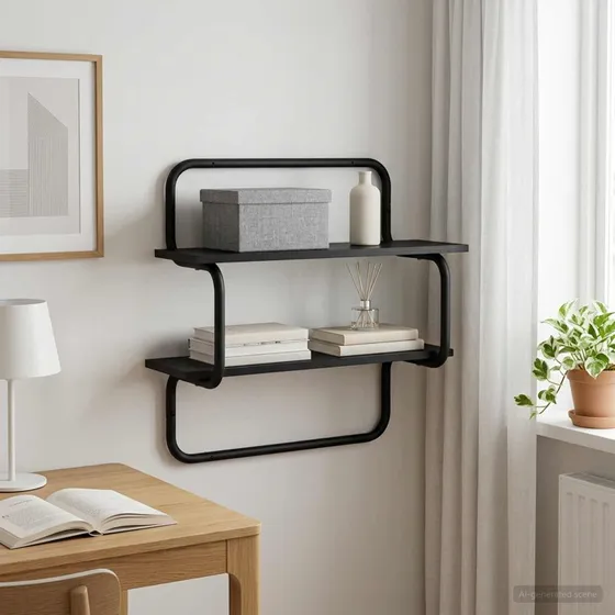 vidaXL Væghylde i 2 niveauer, Sort eg, 60 x 24,5 x 61 cm