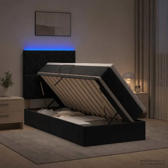vidaXL LED Opbevaringsseng med madras, Sort Fløjl, 90x200 cm