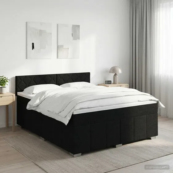 vidaXL Boxmadras med topmadras og hovedgærde - Sort 180x200 cm