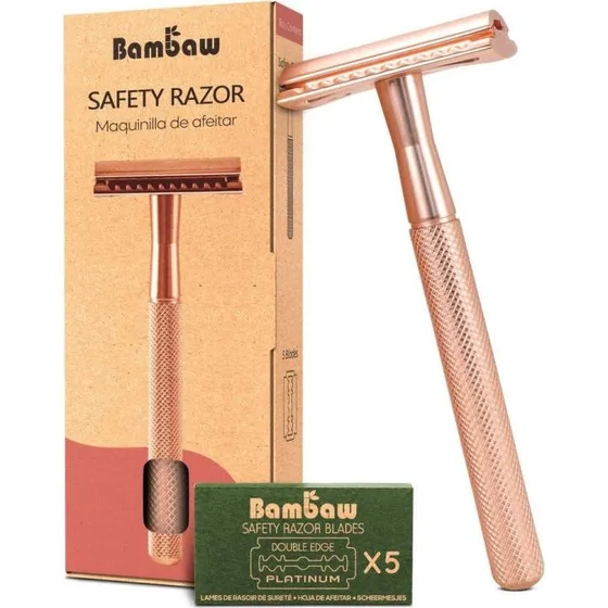 Bambaw Sikkerhedsskraber i rosa guld med 5 blade