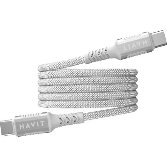 Havit CB6297 Magnetisk USB-C til USB-C Kabel, 1 m, Hvid/Sølv
