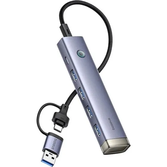 Baseus UltraJoy Series USB-hub 4x USB-A 3.0 & USB-C 5V - Grå