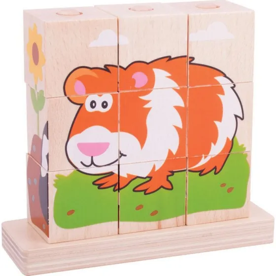 Bigjigs Wooden Block Puzzle Pets - 10 dele