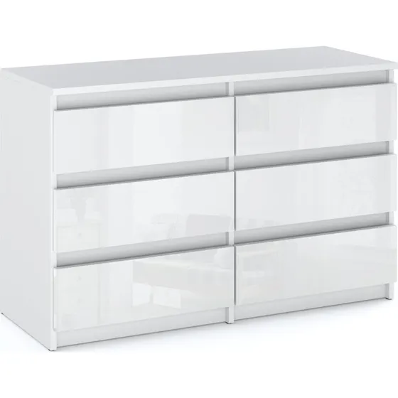 Hvid højglans kommode med 6 skuffer - 100 cm TV-skab