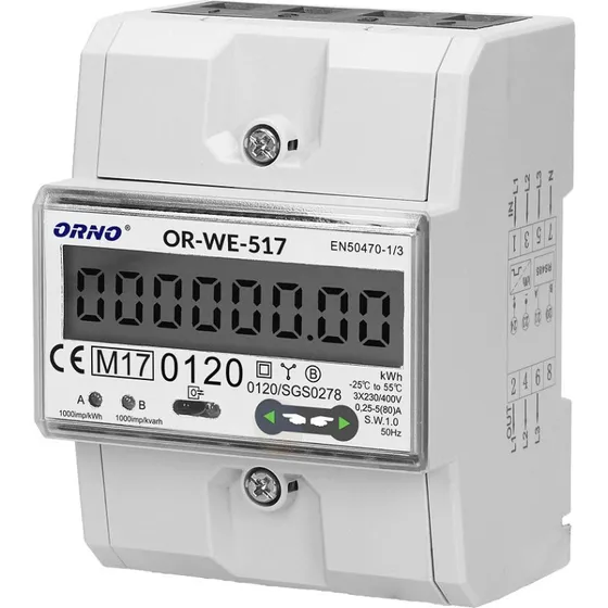 Orno Multitariff Modbus kWh-måler, 3-faset, 80A, RS-485