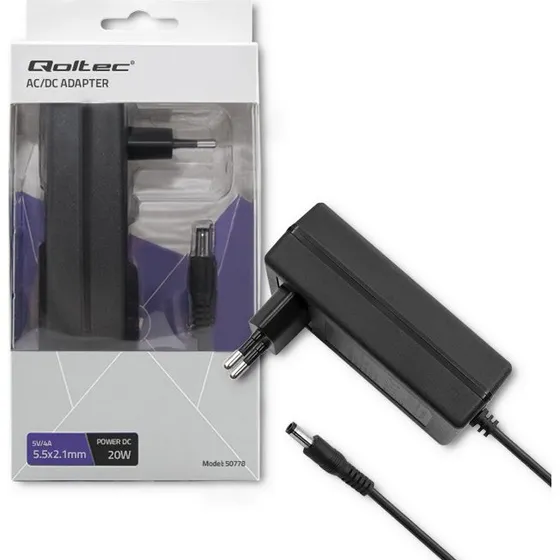 Qoltec Strømadapter 20W 5V 4A 5.5x2.1mm