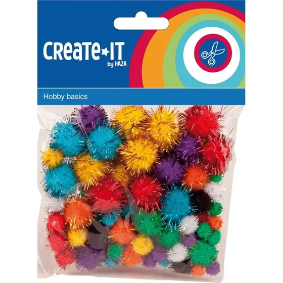 Haza Witbaard Glitter Pompoms - 78 stk.