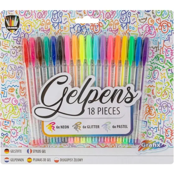 Grafix Gelpen sæt med Neon, Glitter og Pastel - 18 stk.