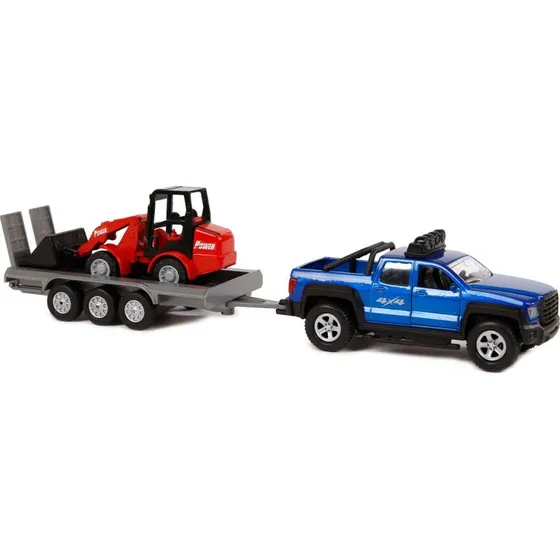 Kids Globe SUV Off-Road køretøj med trailer og skovl, 30cm, blå