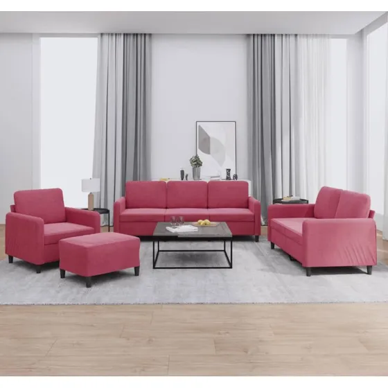 vidaXL Sofasæt 4 dele i vinrød velour