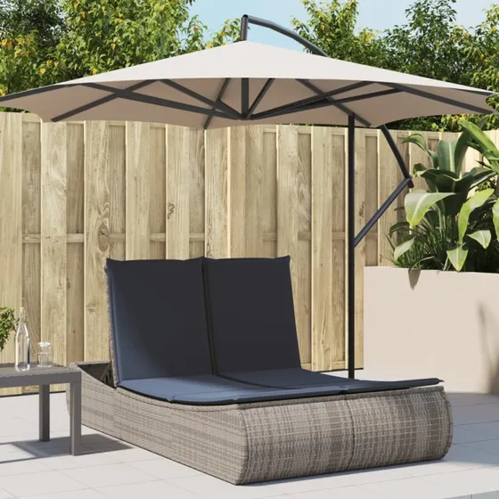 vidaXL loungesofa med hynder i polyrattan - grå/marineblå