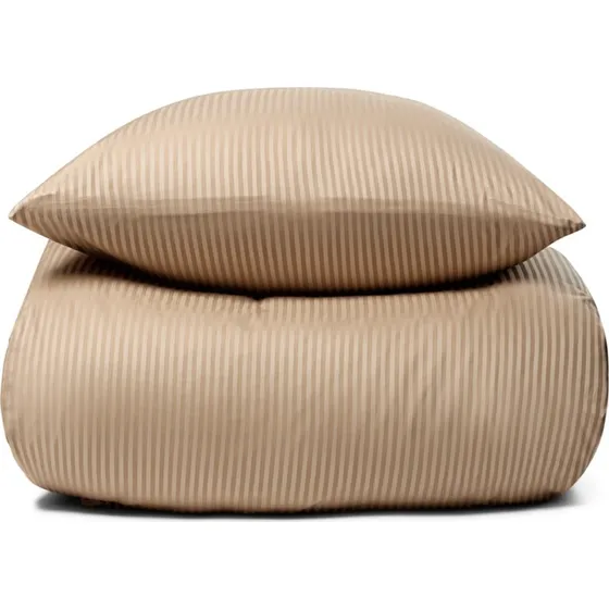 Beige sengetøj 200x220 cm i 100% egyptisk bomuld (stribet)