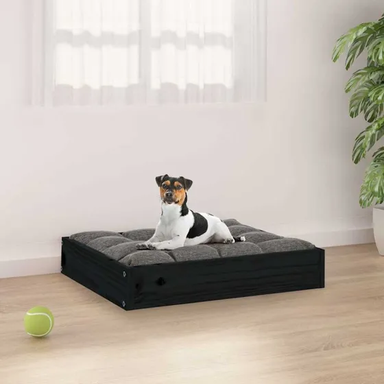 vidaXL Hundeseng i massivt fyrretræ, sort, 51,5x44x9 cm