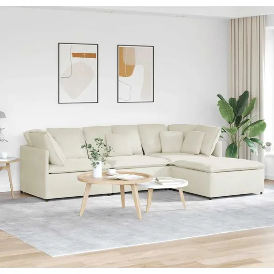 vidaXL modulsofa med fodskammel og hynder i fløjl - cremefarvet