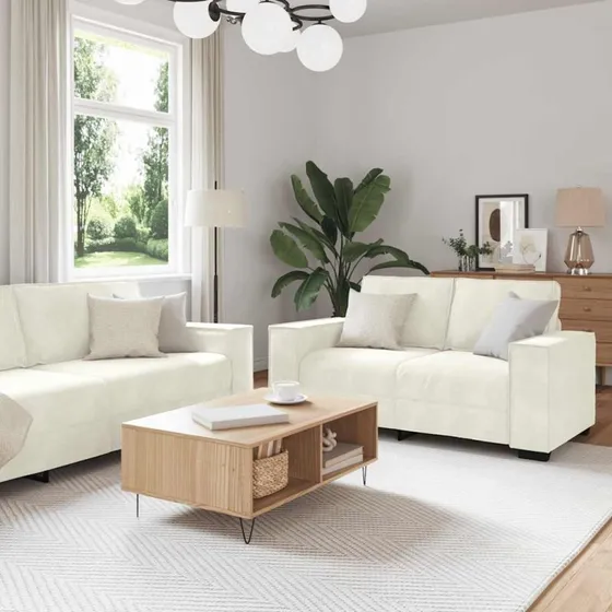 vidaXL Sofasæt 2 dele i velour, cremefarvet