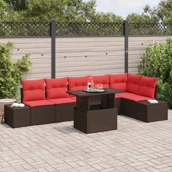 vidaXL Havesofa Sæt 7 stk. Brun Polyrattan