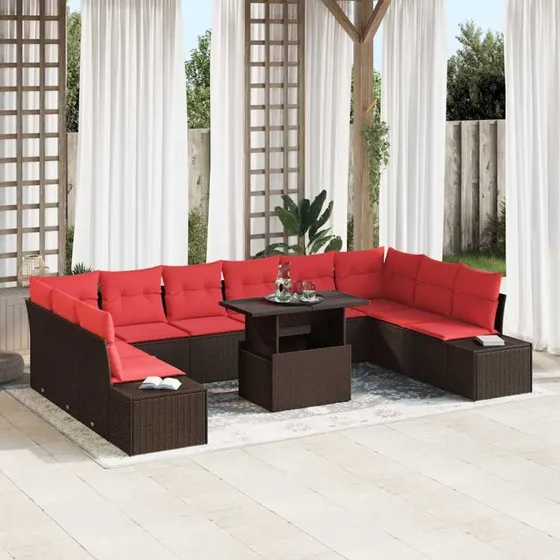 vidaXL Havesofa Sæt 11 stk. Brun Polyrattan