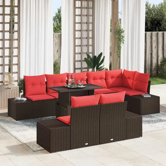 vidaXL Havesofa Sæt 9 stk. Brun Polyrattan