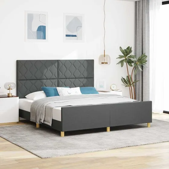vidaXL Sengestel med hovedgærde Mørkegrå 180 x 200 cm Stof