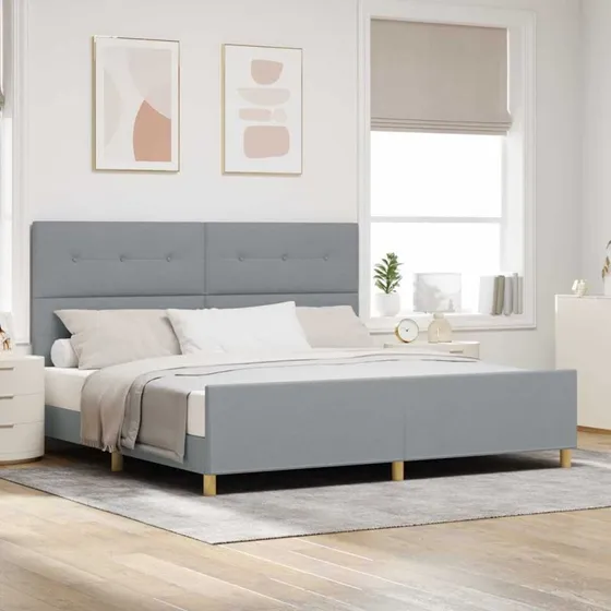 vidaXL Sengestel med hovedgærde Lysegrå 200 x 200 cm Stof