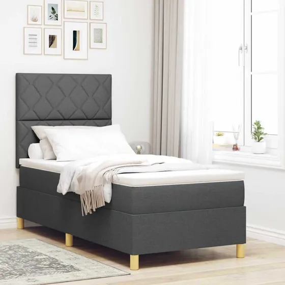 vidaXL LED Box Spring Bed 90x200 cm Mørkegrå