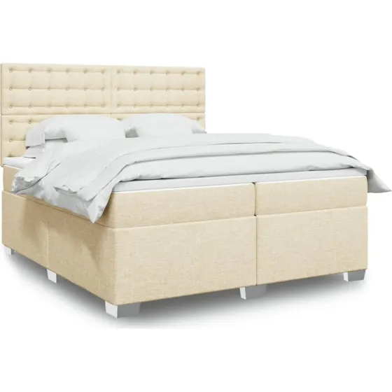vidaXL Kontinentalseng med madras 200x200 cm - Cremefarvet