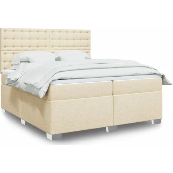 vidaXL Kontinentalseng med madras 200x200 cm - Cremefarvet