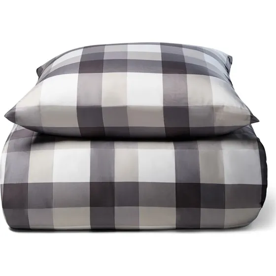 Bambus sengetøj 140x220 cm – 100% satinvævet, store grå tern