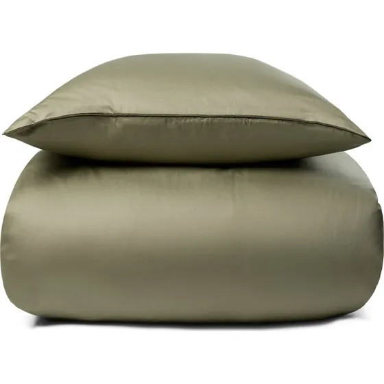 Bomuldssatin sengetøj 200x220 cm - Mørkegrøn med piping