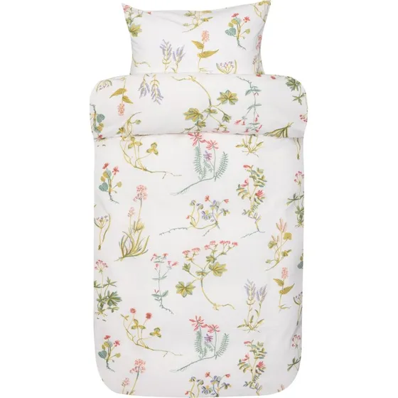 Fiona Høie Vævet krepp sengesæt 140x200 cm - Hvid med blomster