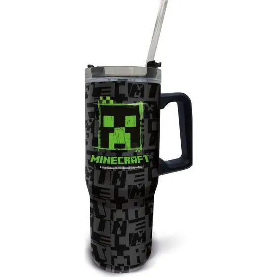 Minecraft XL termoflaske 940 ml med sugerør og håndtag