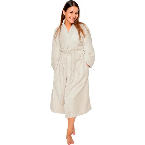 Borg Living Unisex morgenkåbe L/XL - Sand, coral fleece