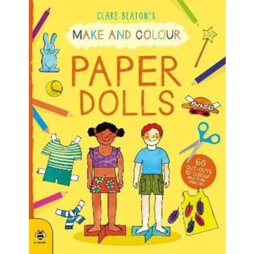 Clare Beaton: Make & Colour Paper Dolls - Bog med 60 klistermærker