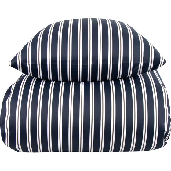 Stribet bomuldssatin sengesæt 140x220 – blå