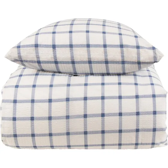 By Night Check Blue bæk og bølge sengetøj 200x220 cm