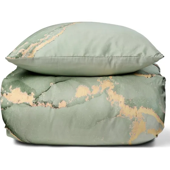 Bomuldssatin sengetøj 200x220 – Marble støvet grøn
