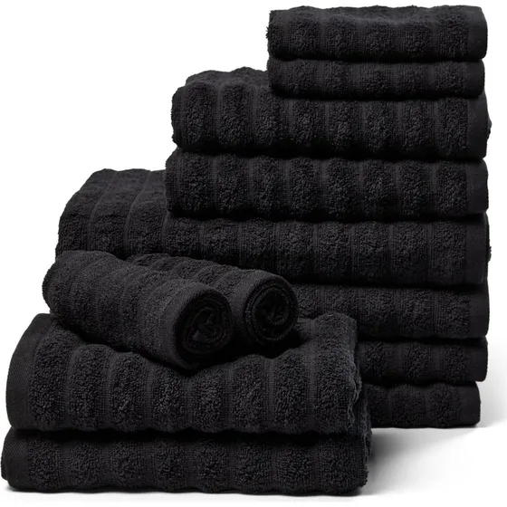 Borg Living 12-pak sorte håndklæder i 100% kæmmet bomuld