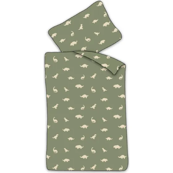 Junior sengetøj 100x140 cm grøn med dinosaurer - 100% bomuld
