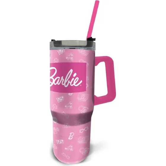 Barbie XL termoflaske 940 ml – drikkedunk med sugerør