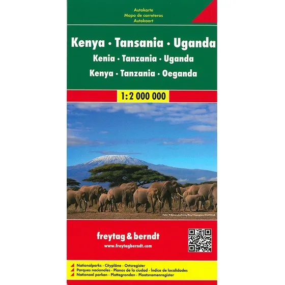 Freytag & Berndt Vejkort: Kenya, Tanzania, Uganda & Rwanda 1:12.000.000