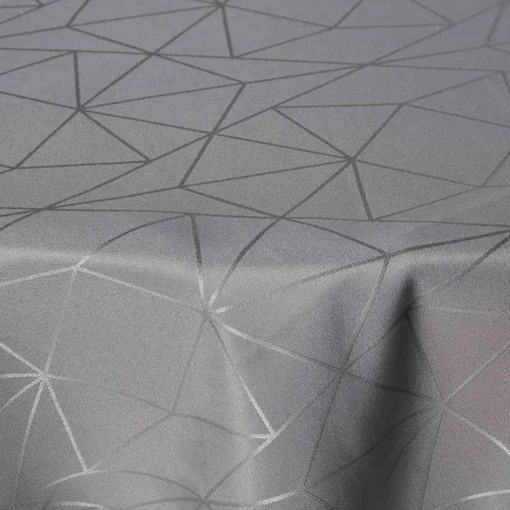 Rund damaskdug Ø140 cm - Grå jacquard med geometrisk mønster