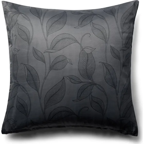 Satin pudebetræk 60x63 cm - Sort bladmønster (IN Style)