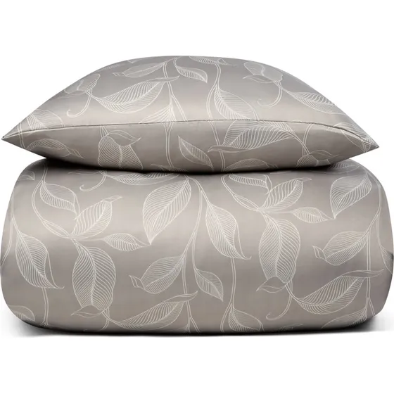 Kingsize satin sengetøj 240x220 sand med bladmotiv – IN Style